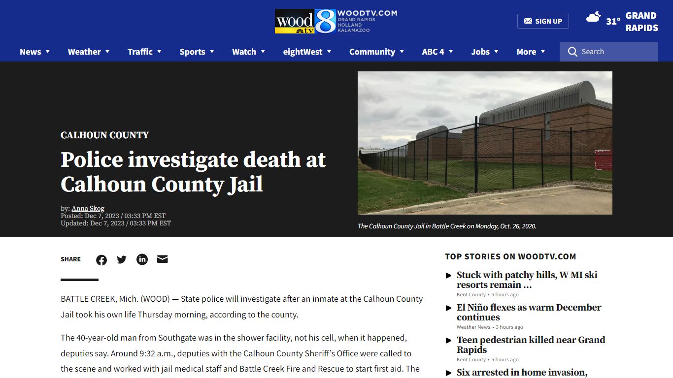 Police investigate death at Calhoun County Jail | WOODTV.com